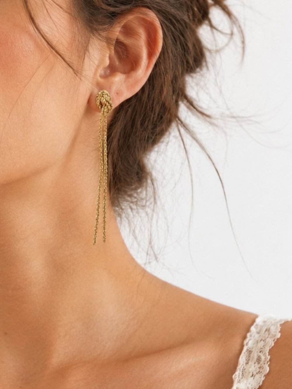 Altar'd State 18K Gold Dipped Knot Tassel Drop Earrings NWT Threader Dangle